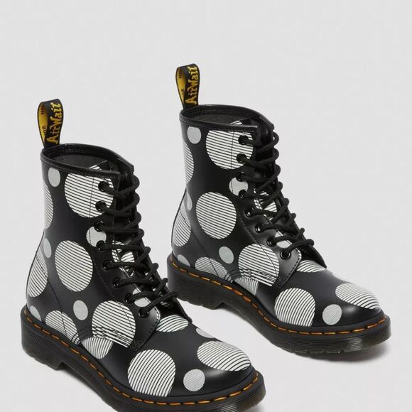 Dr. Martens Pascal Polka Dot & Stripe Boots Black/White Leather Women’s Size 7 - Picture 3 of 14